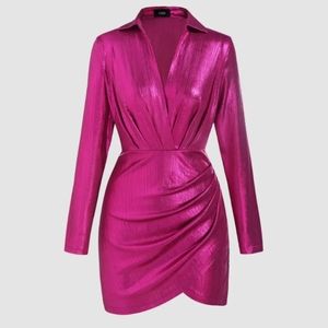 V-Neck Asymmetrical Ruched Mini Dress